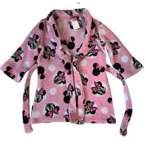 Disney Little Girls Sleepwear XS (4/5) Pink Minnie Mouse Robe Fleece Polka Dots